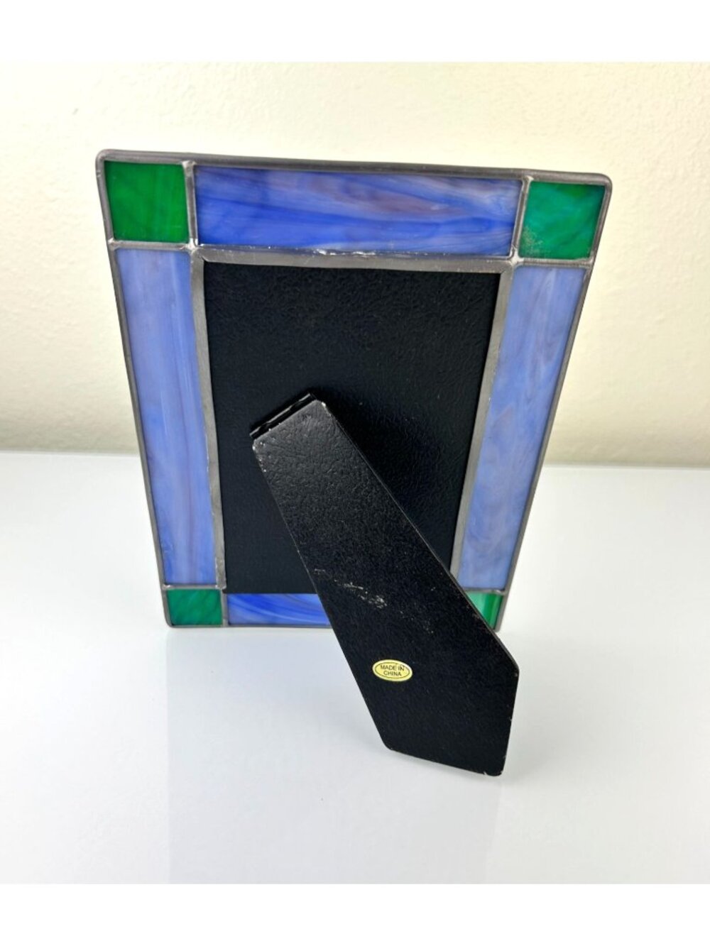 Vintage Stained Glass & Metal Picture Frame Blue Green Silver Home Decor - Picture 5 of 16